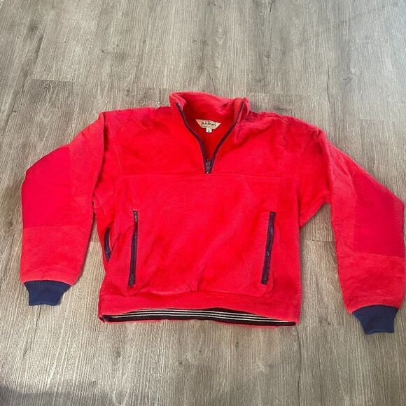 L.L. Bean Jackets & Blazers - L.L. Bean VTG Snap T Fleece Jacket Red Blue Mens Medium